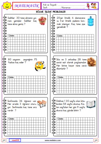 3. Sınıf Matematik Bölme İşlemi Problemleri Etkinliği