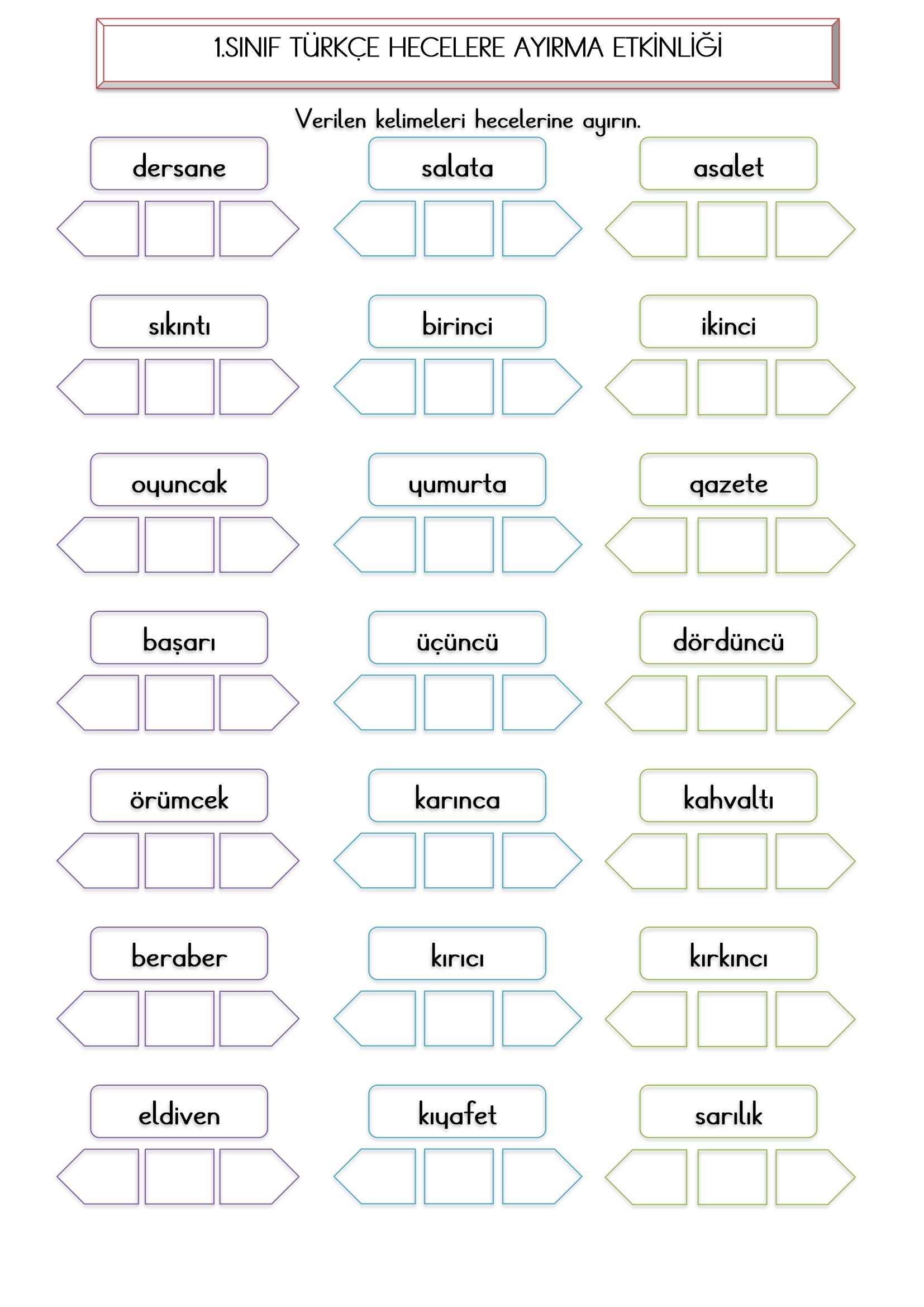 1.Sınıf Türkçe Hecelere Ayırma Etkinliğii