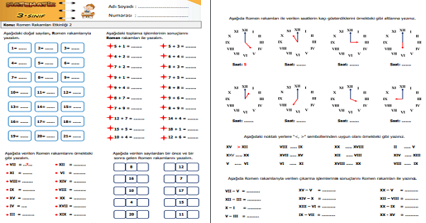 3.Sınıf Matematik Romen Rakamları Etkinliği 2
