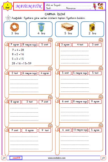 3. Sınıf Matematik Çarpma İşlemi Etkinliği 19