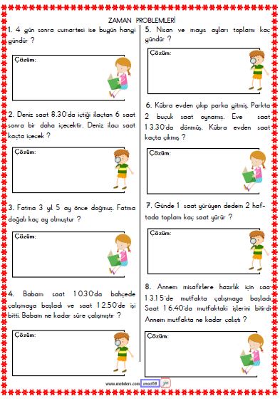 2. Sınıf Matematik Zaman Problemleri Etkinliği 8