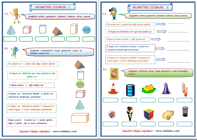2.Sınıf Matematik Geometrik Cisimler 1-2  (2 Sayfa)