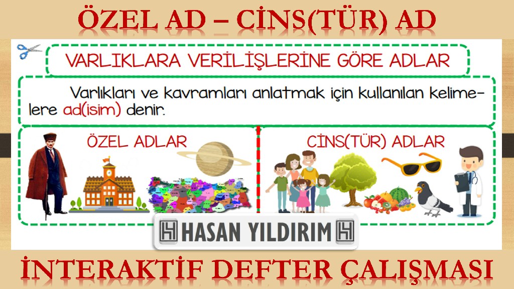 Özel Ad - Cins(Tür) Ad İnteraktif Defter Çalışması