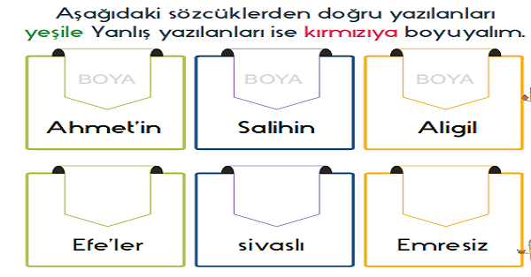2.Sınıf Türkçe Özel İsimlerin Yazılışı Etkinliği