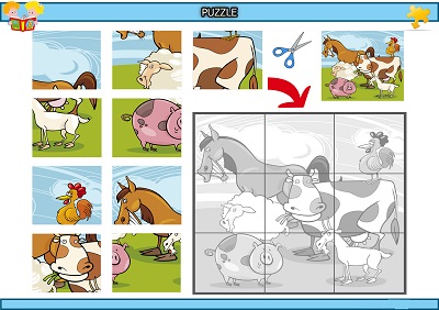 Kes yapıştır çiftlik hayvanları puzzle etkinlik