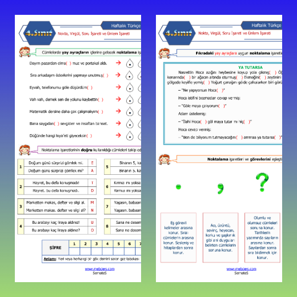 4. Sınıf Türkçe - Noktalama İşaretleri Etkinlikleri - 1