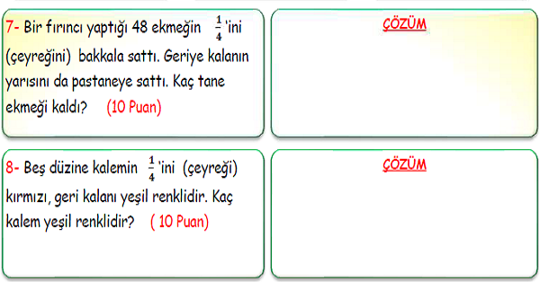 3.Sınıf Matematik Kesir Problemleri-1