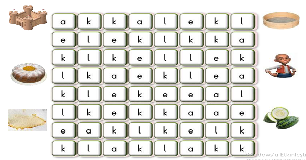 1.Sınıf İlk Okuma Yazma (K-k Sesi) Kelime Bulmaca Etkinliği