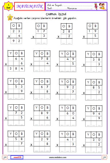 3. Sınıf Matematik Çarpma İşlemi Etkinliği 14