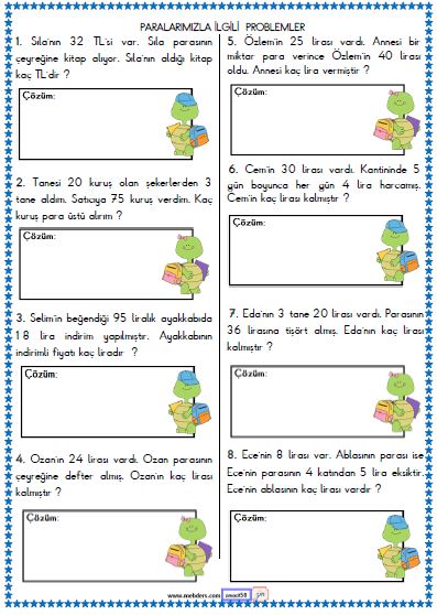2. Sınıf Matematik Para Problemleri Etkinliği 4