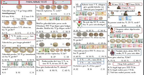 2.Sınıf Matematik Paralarımız Testi