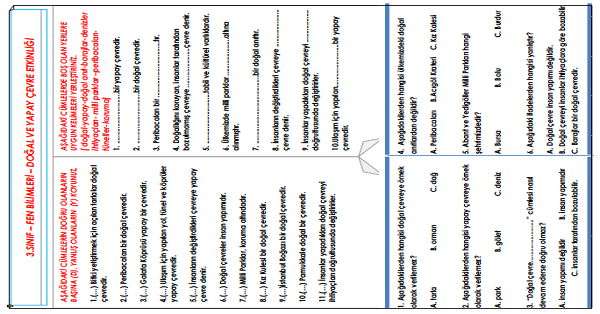 3.Sınıf - Fen Bilimleri - Doğal ve Yapay Çevre Etkinliği