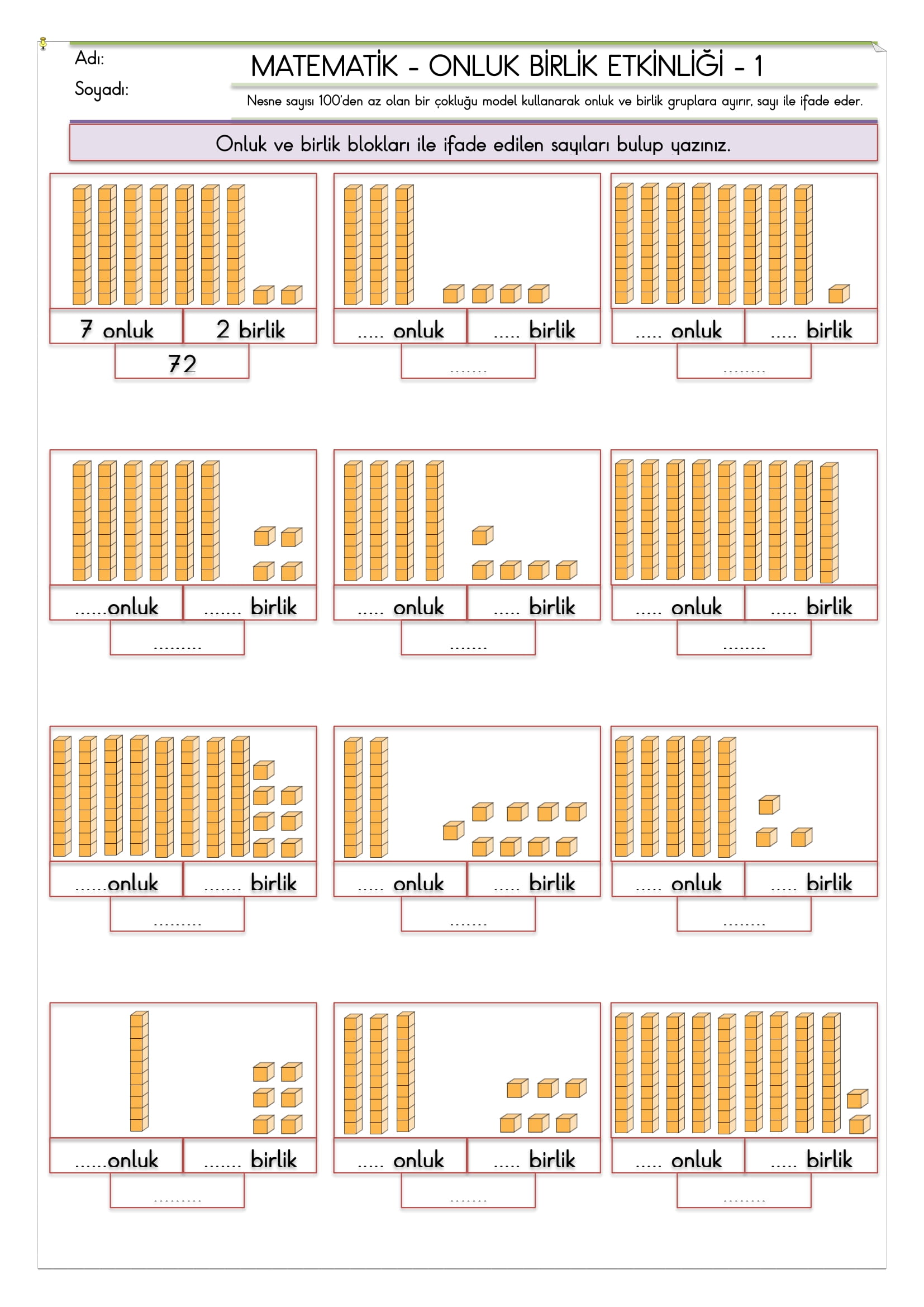 2.Sınıf Matematik Onluk Birlik Etkinliği-1