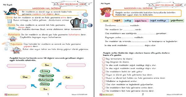 4. Sınıf Fen Bilimleri Maddenin Halleri Etkinliği 6