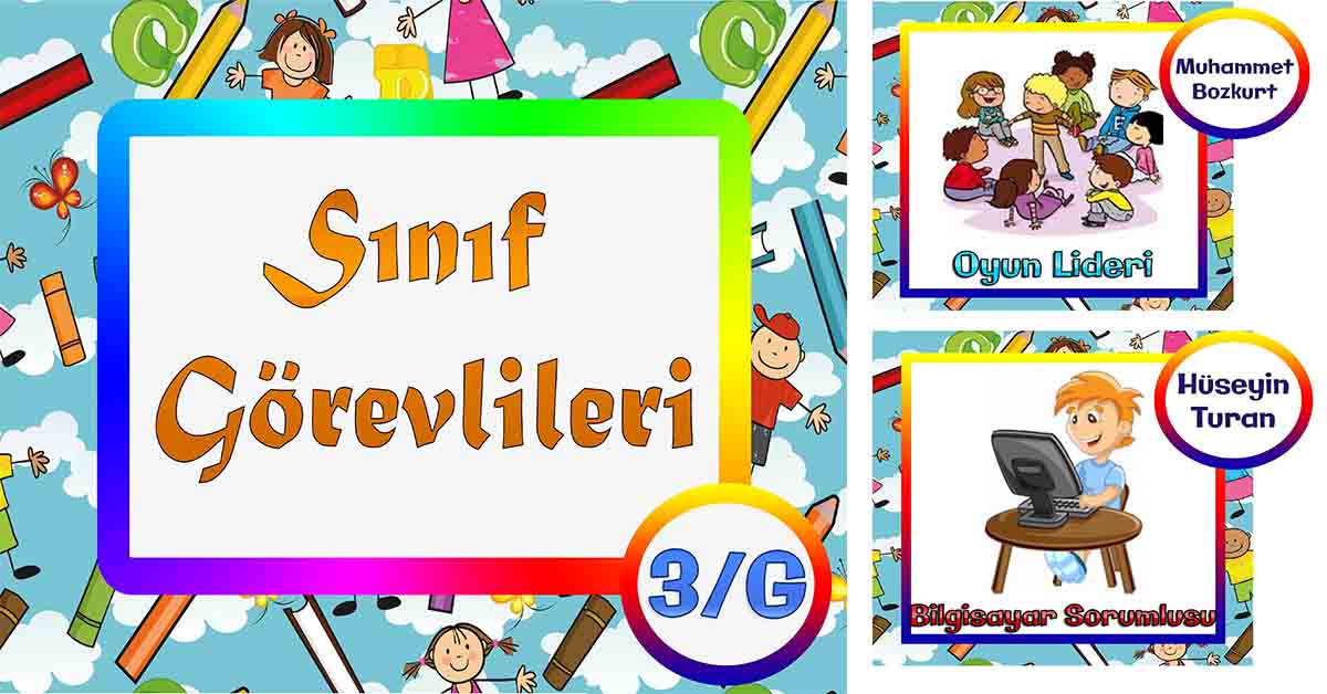 Sınıf Görevlileri Afiş ve Görev Kartları - 3/G için