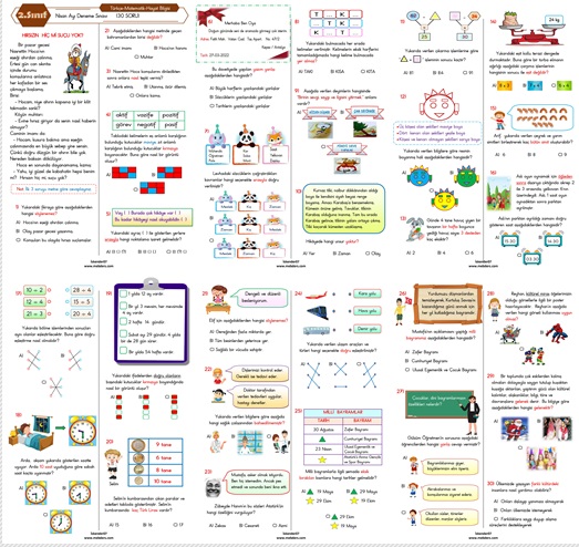 2.Sınıf  Nisan Ayı Türkiye Geneli Deneme Sınavı  (Türkçe-Matematik-Hayat Bilgisi  30 Soru)