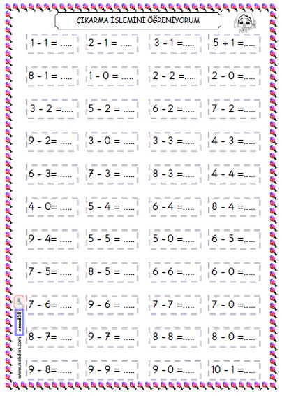 1. Sınıf Matematik Çıkarma İşlemi Etkinliği 3