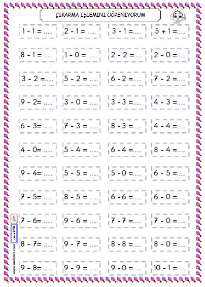 1. Sınıf Matematik Çıkarma İşlemi Etkinliği 3