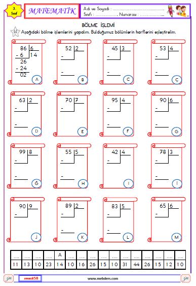 3. Sınıf Matematik Bölme İşlemi Etkinliği 6