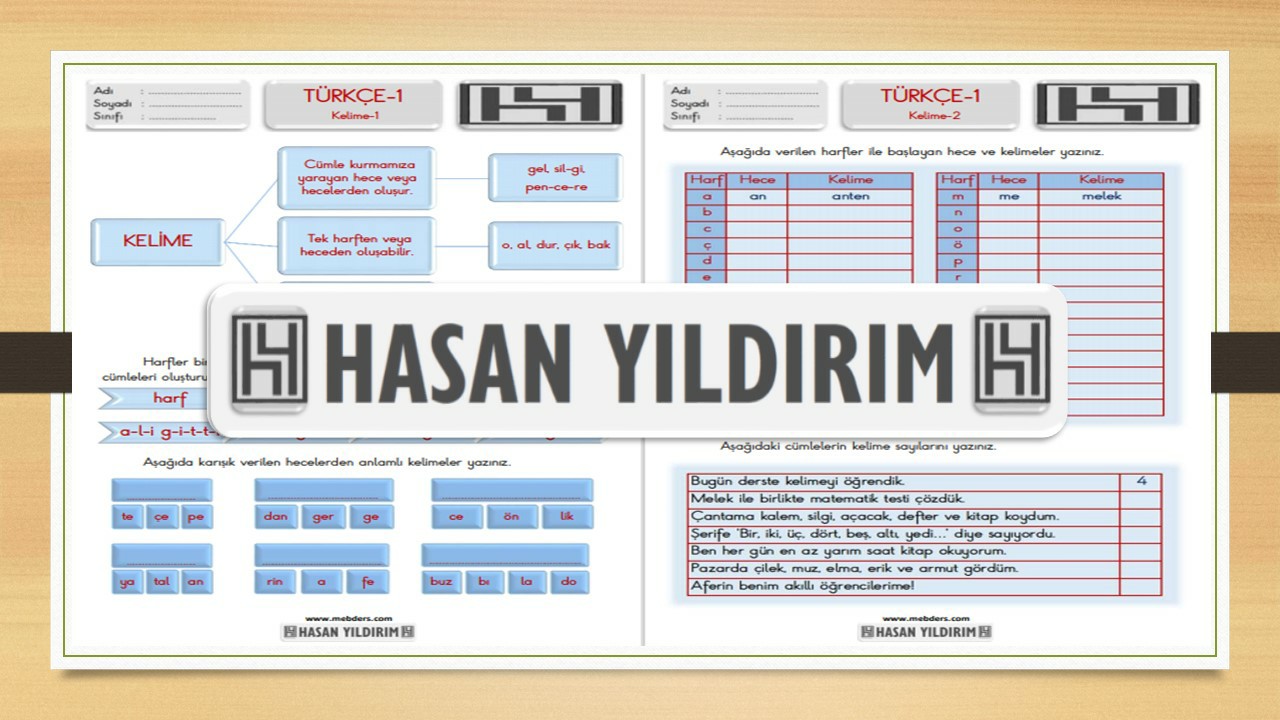 1.Sınıf Türkçe Kelime Bilgisi Etkinlik Sayfaları