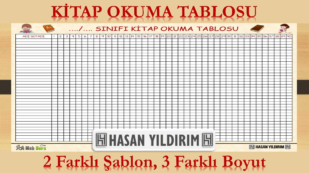 Kitap Okuma Tablosu (2 Farklı Şablon, 3 Farklı Boyut)