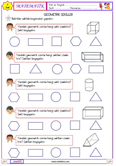 3. Sınıf Matematik Geometrik Şekiller Etkinliği 1