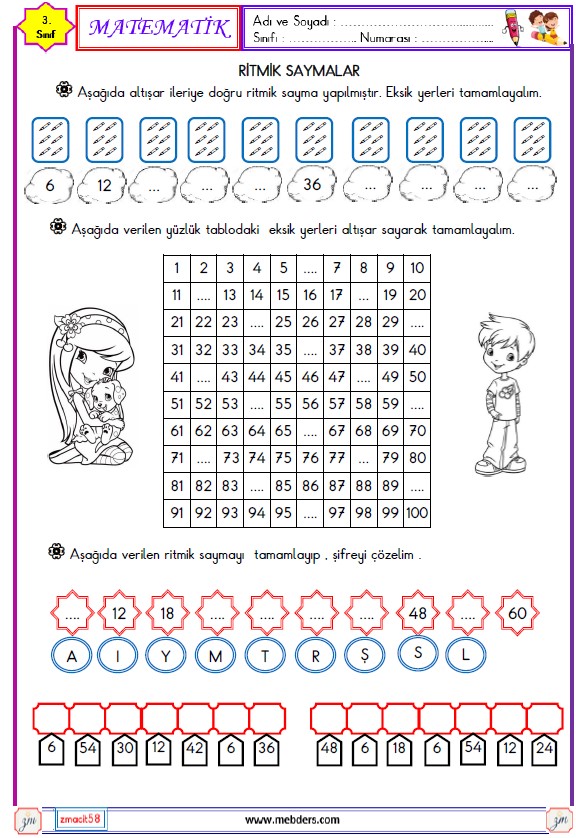 3. Sınıf Matematik Altışar Ritmik Sayma Etkinliği