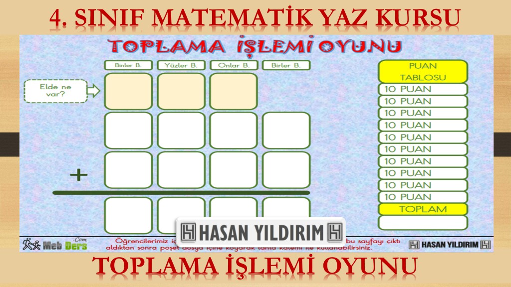 4.Sınıf Matematik Yaz Kursu - Toplama İşlemi Oyunu