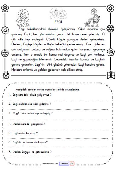 2. Sınıf Türkçe Okuma ve Anlama Metni Etkinliği ( Ezgi )