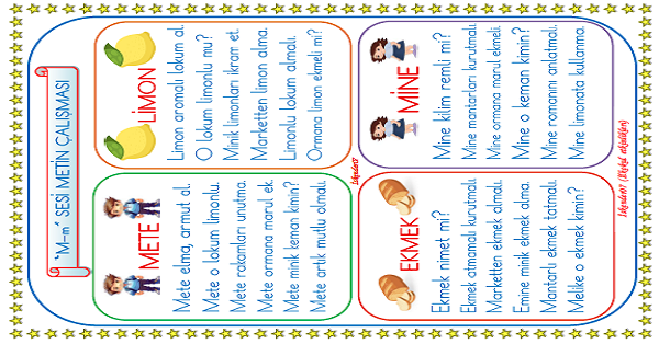 1. Sınıf İlk Okuma Yazma M-m Sesi Okuma Metinleri