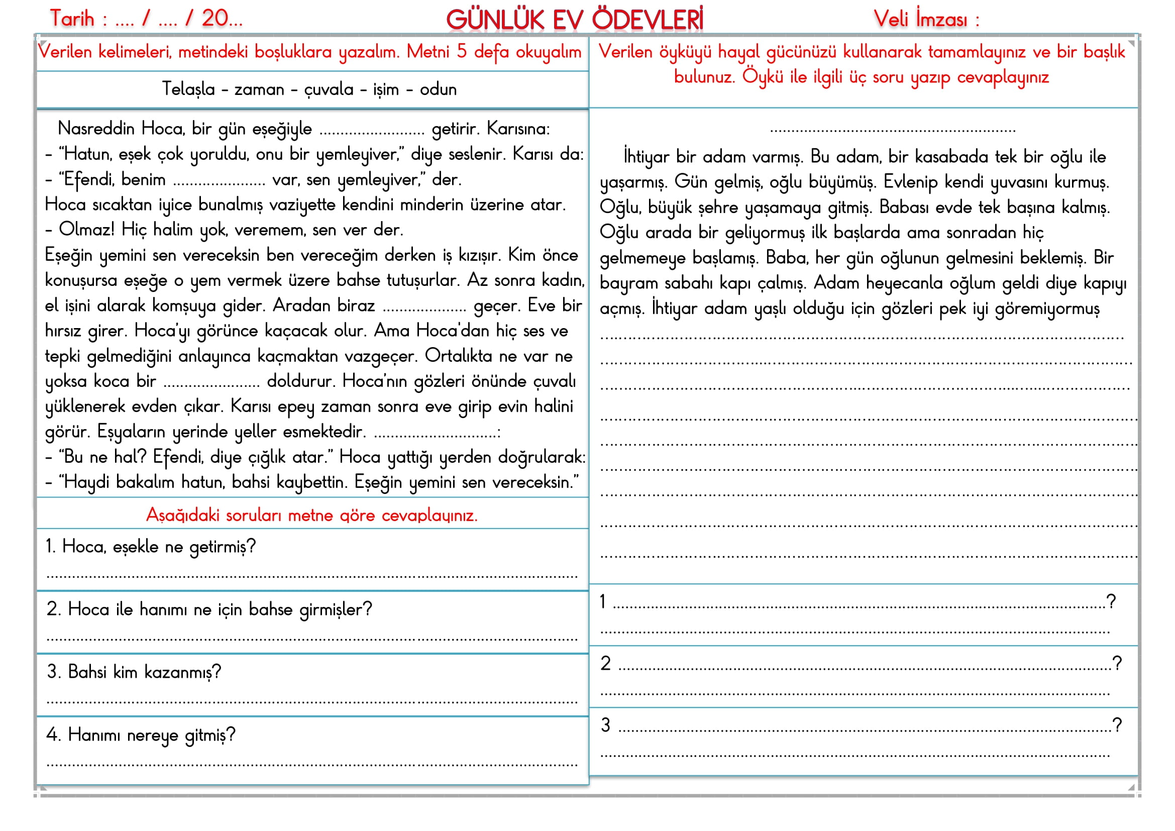 2.Sınıf 09 Ocak 2025 Günlük Ev Ödevi