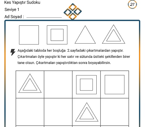 Kes Yapıştır Sudoku Etkinliği 21 (Seviye 1)