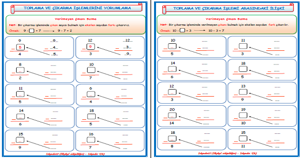 1. Sınıf Matematik Toplama ve Çıkarma İşlemlerini Yorumlama (Eksilen-Çıkan)