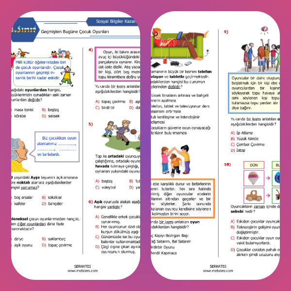 4. Sınıf Sosyal Bilgiler Geçmişten Bugüne Çocuk Oyunları Kazanım Testi