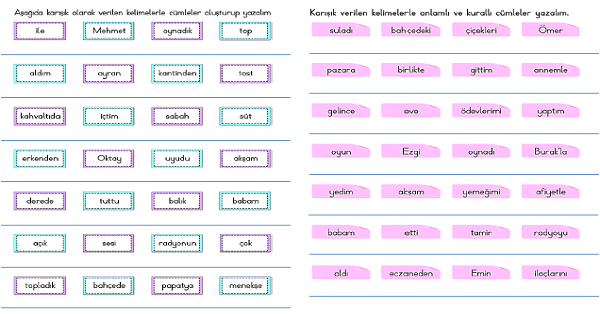 1. Sınıf Türkçe Anlamlı ve Kurallı Cümle Çalışma Sayfaları 1