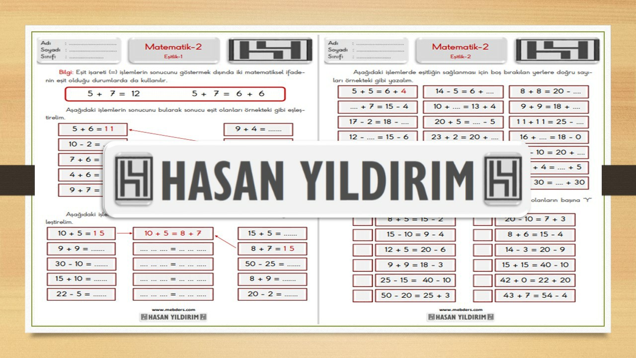 2.Sınıf Matematik Eşitlik Çalışma Sayfaları