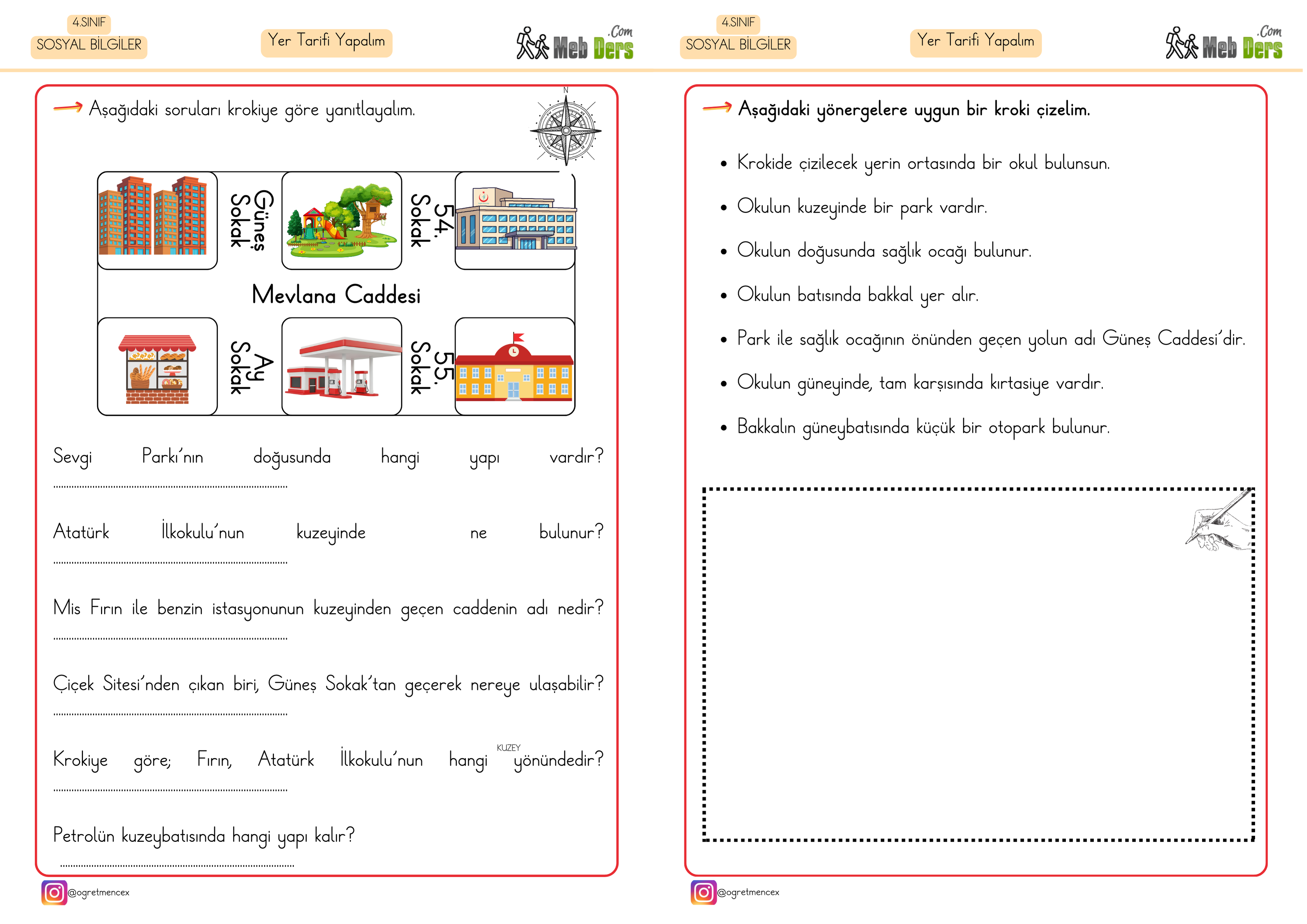 4. Sınıf Sosyal Bilgiler Kroki Çiziyorum Çalışma Sayfası (2 Sayfa)