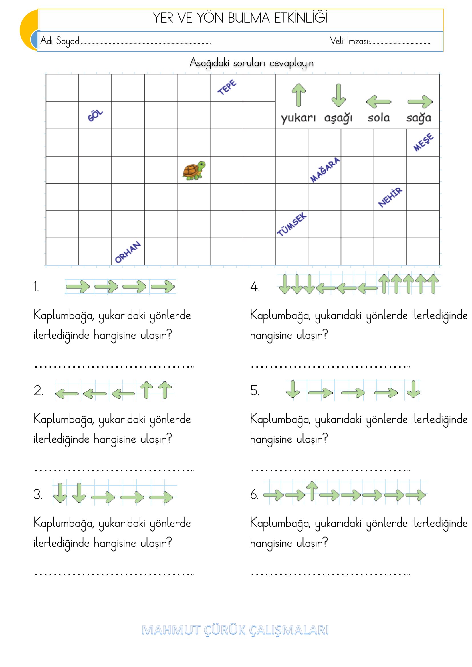 2.Sınıf - Matematik Yer ve Yön Bulma Etkinliği-3