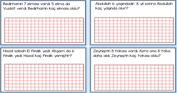 1.Sınıf Matematik Toplama İşlemi Problemleri