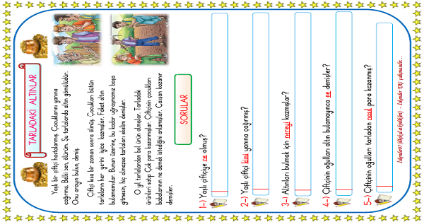 1. Sınıf Türkçe Okuma Anlama (Tarladaki Altınlar) Metni