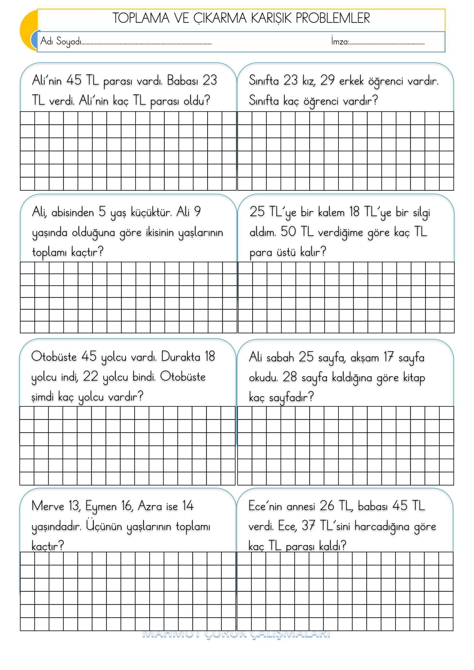 2.Sınıf - Matematik - Toplama ve Çıkarma Karışık Problemler-1