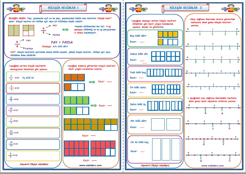 4.Sınıf Matematik Bileşik  Kesirler 1-2   (2 Sayfa)