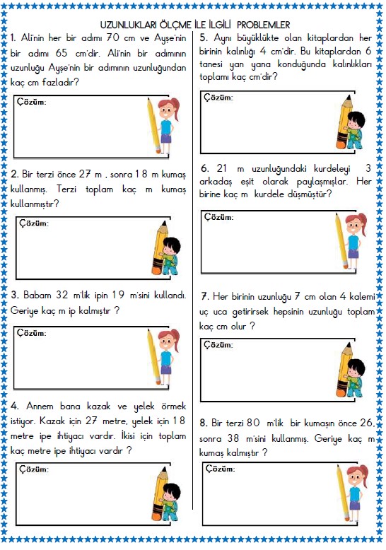 2. Sınıf Matematik Uzunluk Ölçme İle İlgili Problemler Etkinliği 1