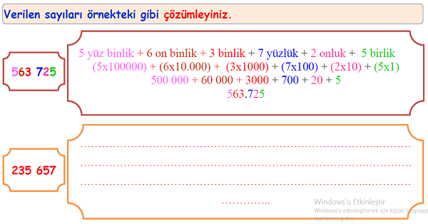 4.Sınıf Matematik Doğal Sayılarda Çözümleme Etkinliği 3