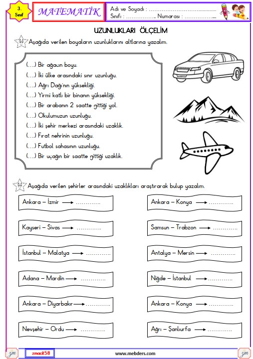 3. Sınıf Matematik Uzunlukları Ölçelim Etkinliği 6