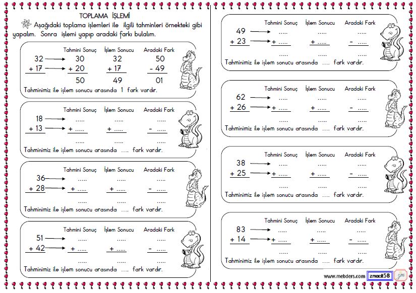 2. Sınıf Matematik Toplama İşlemi Sonucunu Tahmin Etme Etkinliği 1