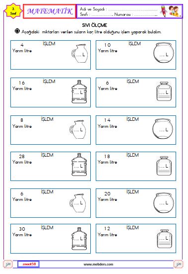 3. Sınıf Matematik Sıvıları Ölçme Etkinliği 2