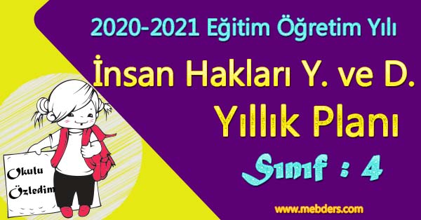 2020 - 2021 Yılı 4.Sınıf İnsan Hakları, Yurttaşlık ve Demokrasi Yıllık Planı