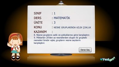 1.Sınıf Matematik Nesne Gruplarında Azlık Çokluk Sunusu