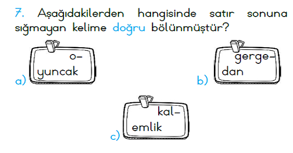 3. Sınıf Haftalık Kazanım Değerlendirme Testi 9.Hafta (06-10 Kasım)